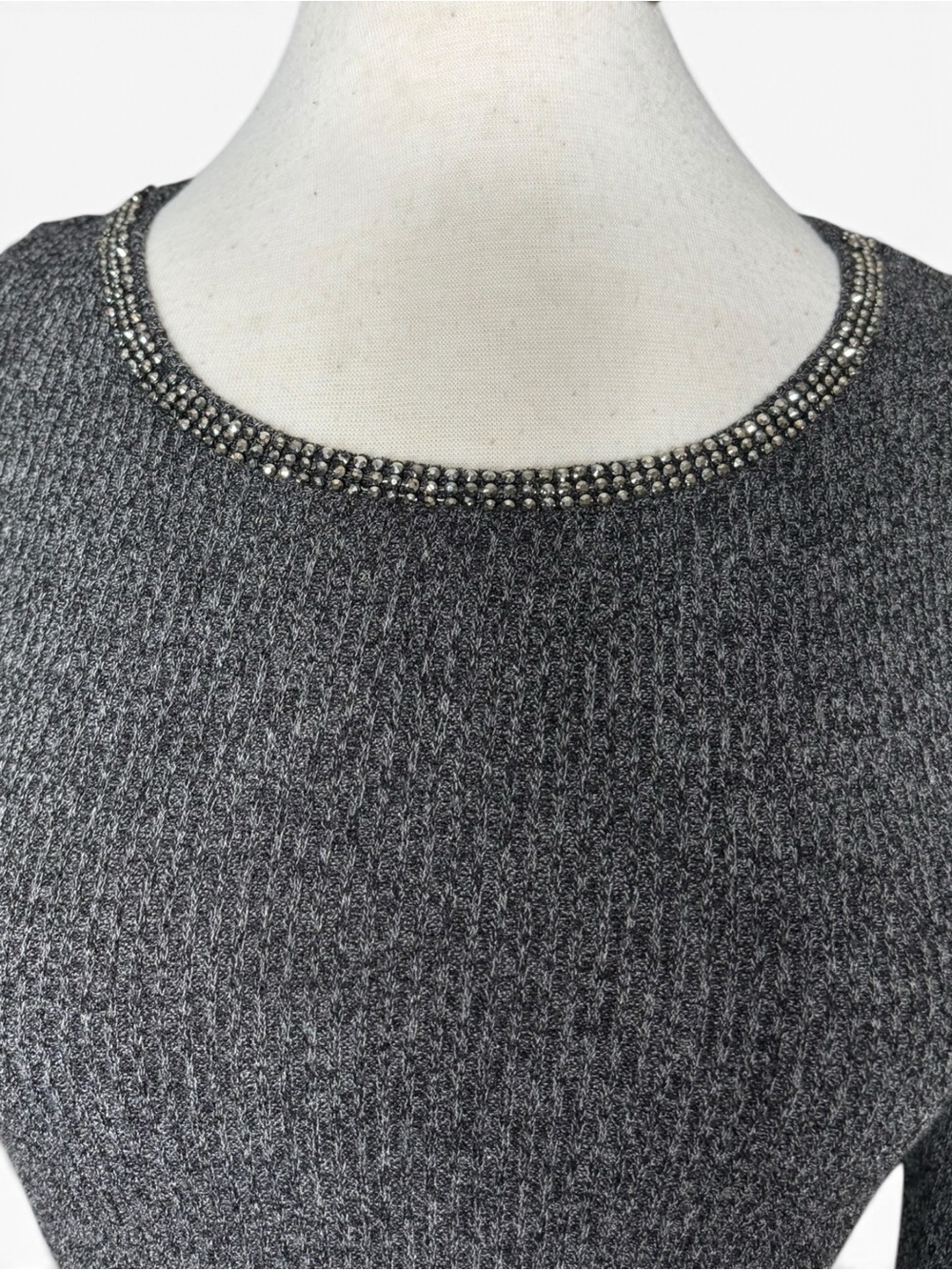 Juicy Couture Charcoal Gray Ribbed Cold Shoulder Rhinestone Neckline Top Small - Picture 3 of 7